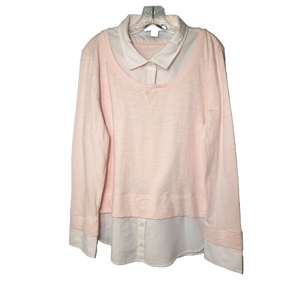 Tommy Hilfiger Pink Layered Pullover with White Shirt Hem